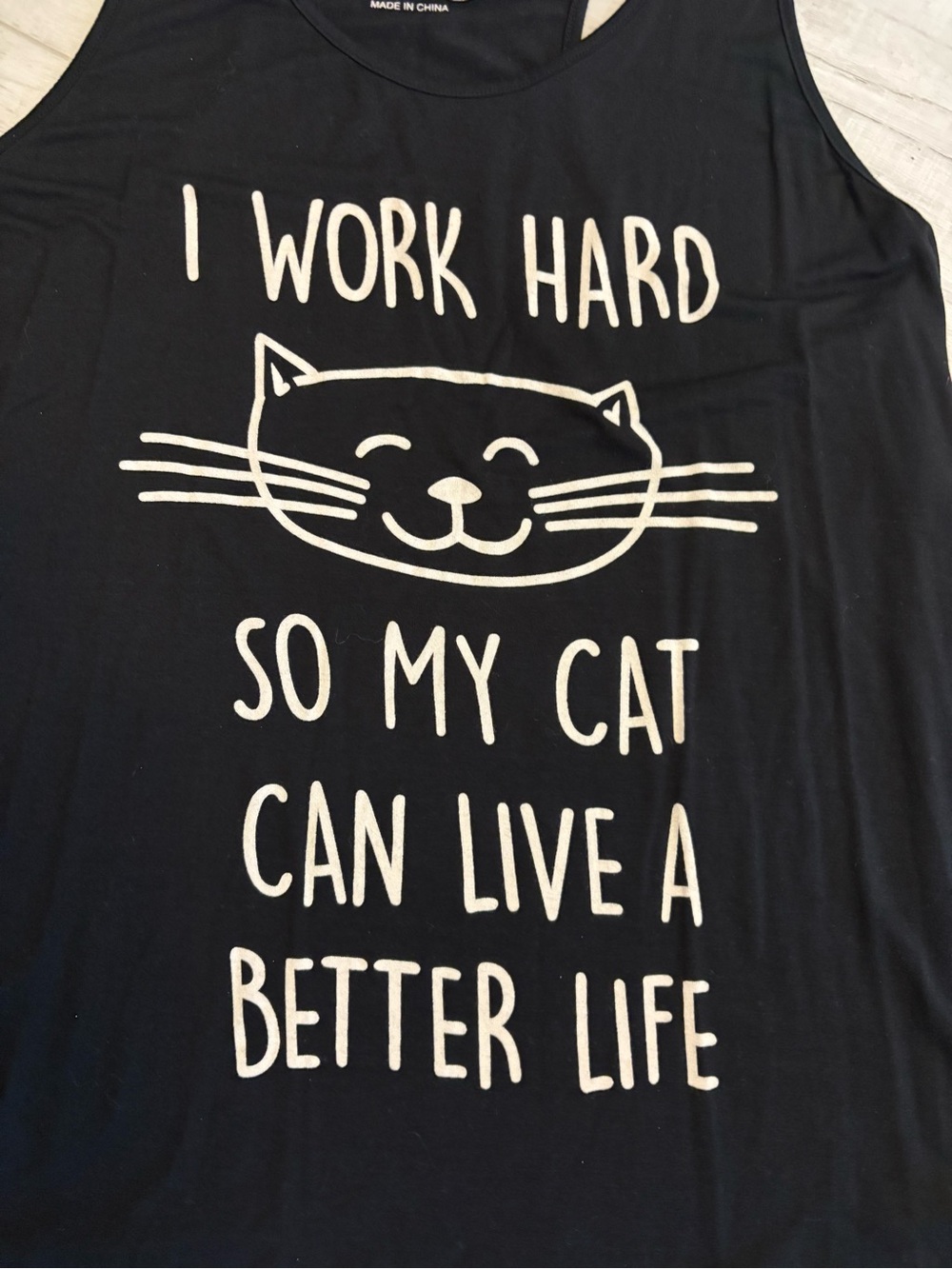 “I Work Hard So My Cat Can Live A Better Life” Racerback Tank Top - Picture 4 of 7